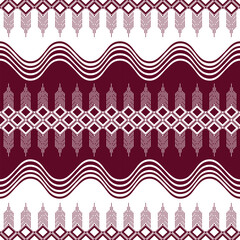 Immerse yourself in this captivating geometric pattern where deep maroon and pristine white intertwine harmoniously.