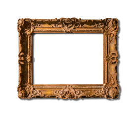 Blank gold frame isolated on transparent background. Horizontal