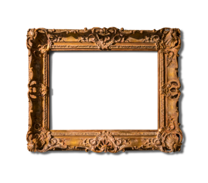 Blank gold frame isolated on transparent background. Horizontal