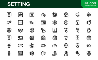 Settings Icon Pack. Scalable Vector Graphics for Adjustment, Optimization, and Fine-Tuning of Applications and Systems