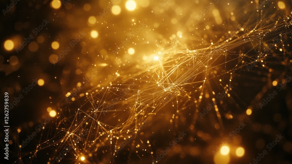 Poster abstract golden light particles and flowing lines create a mesmerizing background, perfect for techn
