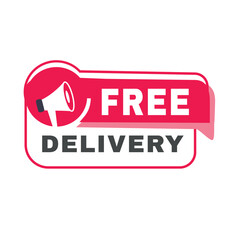Free delivery banner element or badge icon template red. Vector sign design modern.