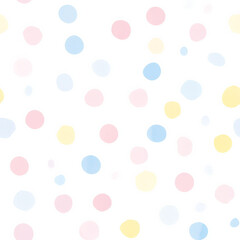 A delicate watercolor-style dot pattern, with softly blended pink, blue, and yellow tones, creating a dreamy effect. Perfect for children's textiles or greeting cards