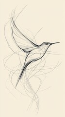Abstract line art hummingbird in flight.