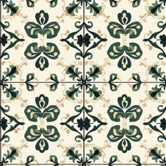 Elegant Vintage Floral Pattern Design in Soft Green and Cream Background for Home Decor Inspiration