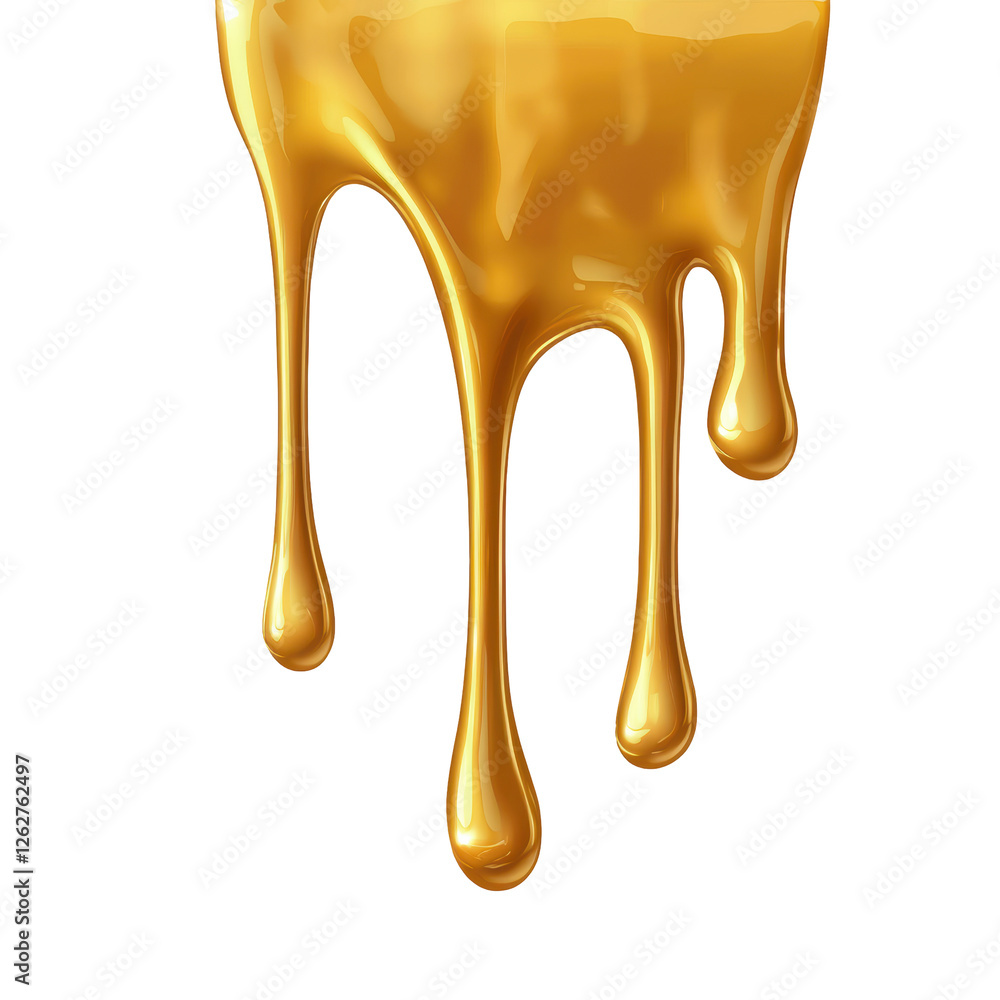 Poster golden honey dripping with transparent background creating fluid texture