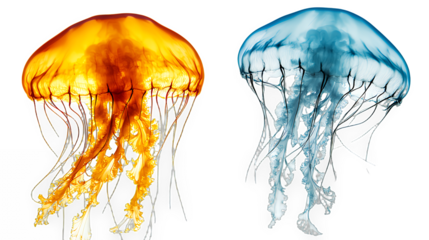 a group of jellyfish floating in the water on a transparent background, PNG image, PNG file, Generative art.