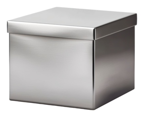 Isolated Silver Metallic Cube Box on Transparent Background for Presentation