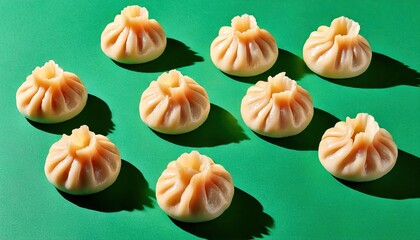 Fototapeta premium seamless pattern of fresh Traditional Georgian dish, khinkali Kalakuri on a green background