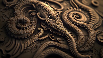 Playful Doodle Art of an Elephants and Octopus on Kraft Paper