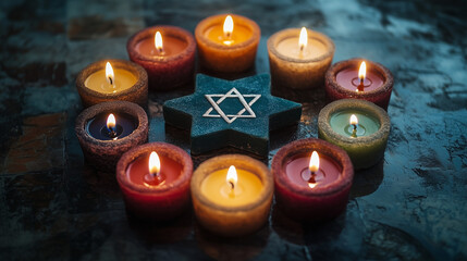 Illuminated Star of David candles for Rosh Hashanah celebration, symbolism