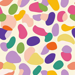 A jellybean-inspired pattern, where soft, round candy-like shapes in vibrant colors create a sweet and playful design