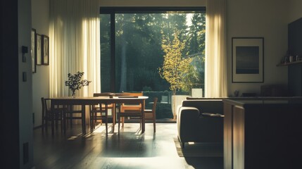 Fototapeta premium sunlit modern living room interior design