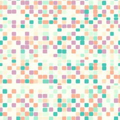 A geometric dot pattern featuring small and large dots in a grid layout, using pastel tones like mint, peach, and lilac. Ideal for kids' room decor or fabric prints