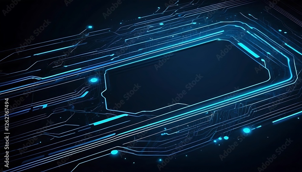 Poster modern circuit board design with glowing elements and dark backdrop
