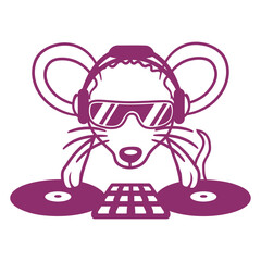 Mouse DJ Sunglasses Headphones Party Music Club Design Lover Art Vector Illustration Card T-Shirt Poster Sticker Graphic Print Decorative Drawing Isolated Logo Decoration Symbol Creative Cool Style
