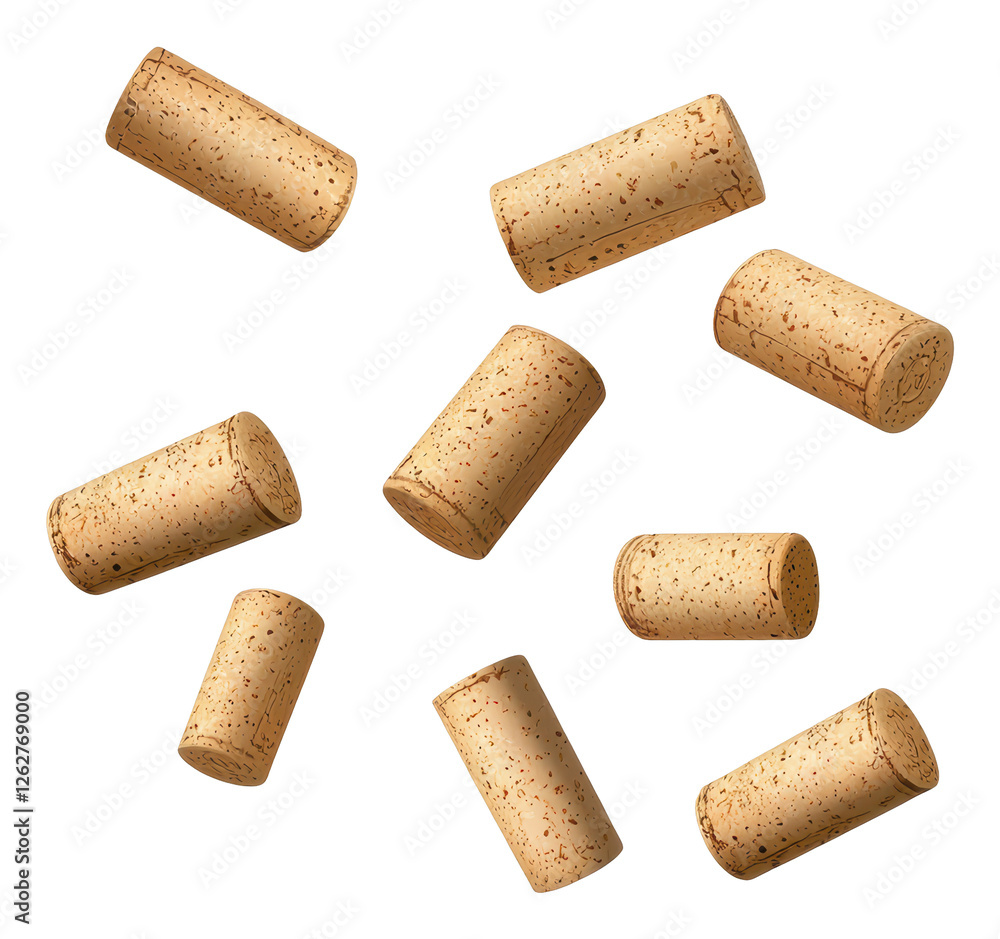 Aufkleber scattered wine corks on a transparent background with neutral cork color and smooth texture
