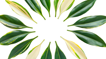 abstract tropical plant with green and yellow flowers in a circle on a transparent background, photo PNG image, PNG file, Generative art.