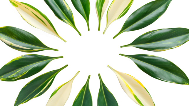 abstract tropical plant with green and yellow flowers in a circle on a transparent background, photo PNG image, PNG file, Generative art.