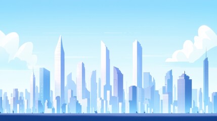Fototapeta premium Modern City Skyline Illustration with Bright Blue Sky and Clouds