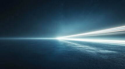 Light streaks across dark water under a starry sky