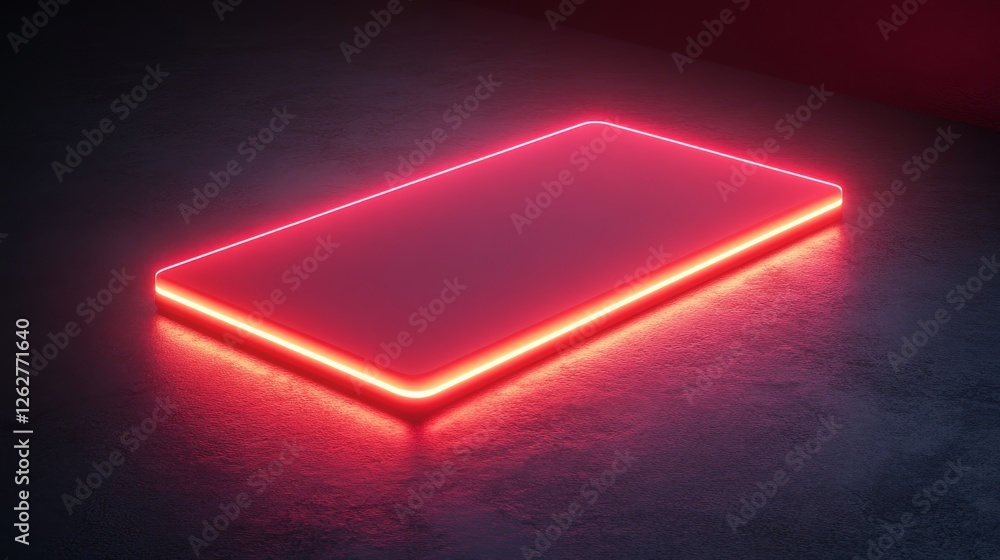 Aufkleber red neon rectangular platform resting on a dark gray surface