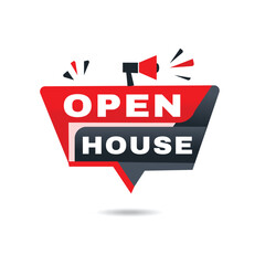 Open house banner announcement design flat template isolated white background. web vector element.