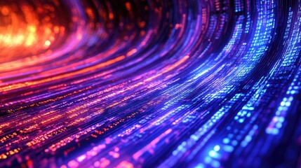 Abstract wave of binary code flowing through space