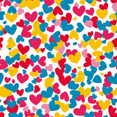 A carnival heart pattern, with bright, playful colors and confetti-like scattered hearts, resembling a fun celebration