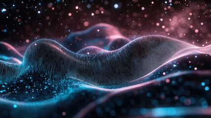Abstract wave of binary code flowing through space