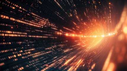 Abstract wave of binary code flowing through space