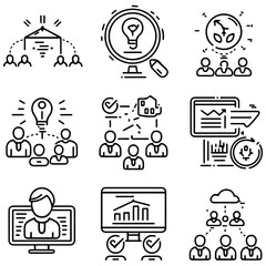 Management set of web icons in linear style. Project management icons for web and mobile app...........