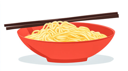 Instant pasta, Japanese and Chinese noodles. Ramen type soup in a plate with chopsticks, junk fast food. Quick-cooking pasta isolated on white background.