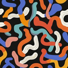 Abstract Colorful Curvy Shapes on Black Background for Creative Design and Art Inspiration