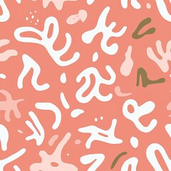 Abstract coral background with colorful organic shapes and modern art-inspired doodles and designs