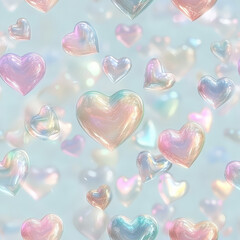 Obraz premium A mix of metallic and pastel hearts arranged in a floating bubble-like pattern, creating a magical and shiny effect. Perfect for girls' fashion