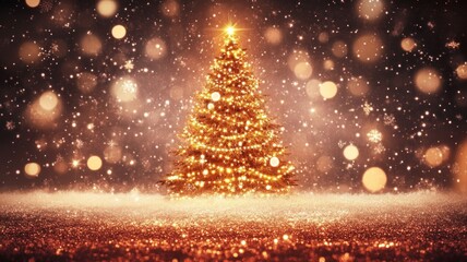 Naklejka premium Luminous Christmas Tree in Sparkling Winter Night