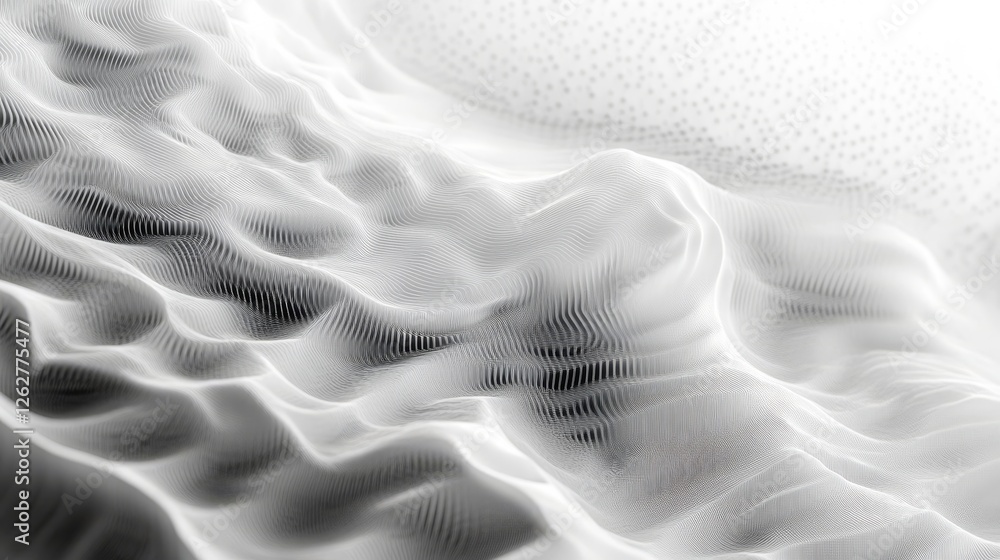 Poster abstract representation of undulating dunes in a light grayscale palette