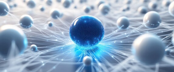 3D Blue Sphere and White Spheres Network Structure Abstract Design for Technology and Connection