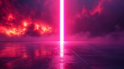 Neon light pierces through a surreal landscape with vibrant clouds