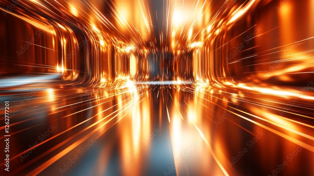 Poster abstract golden tunnel with lights creating a sense of speed