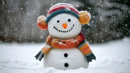 Obraz premium Happy Snowman in Snowy Winter Wonderland