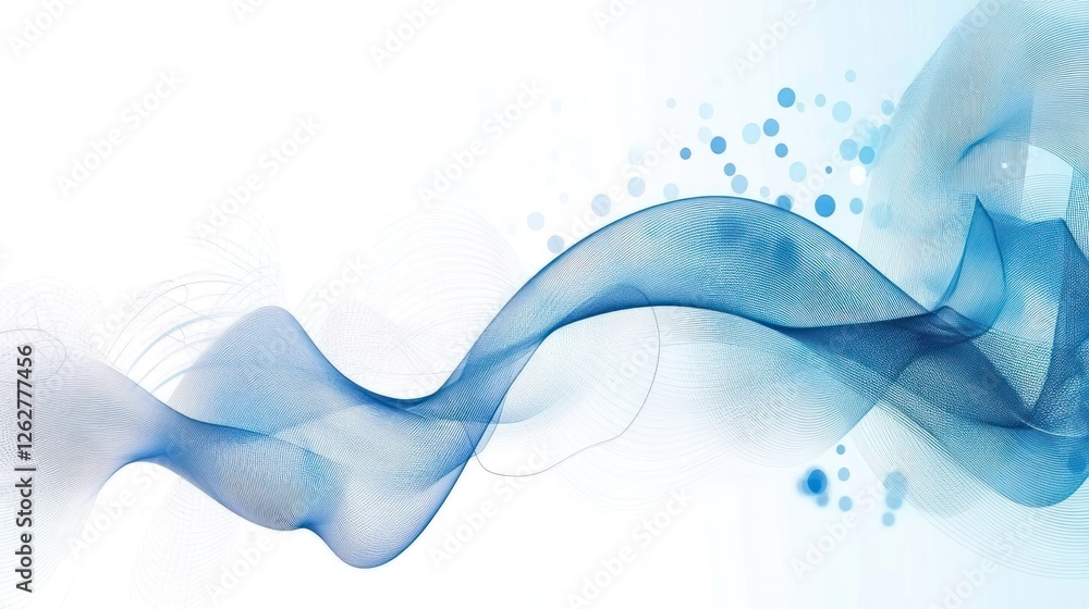 Poster abstract blue wave design with flowing lines and soft circles, creating a serene background for digi