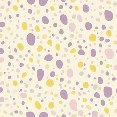 A soft and playful arrangement of dots and hearts, scattered across the design in pastel tones of yellow, pink, and lavender. The whimsical shapes create a joyful pattern for kids' decor