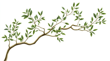 branch of a olive tree with leaves isolated on white background.