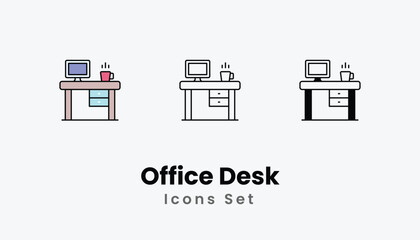 Office Desk Icons thin line and glyph vector icon stock illustration
