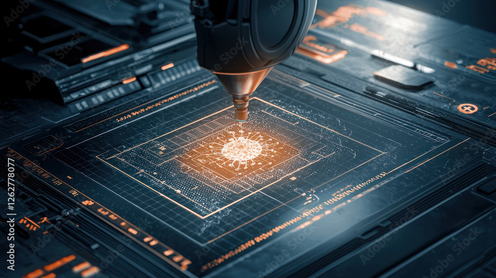 Aufkleber high tech scanning device analyzes digital circuit board, showcasing advanced technology and precisi
