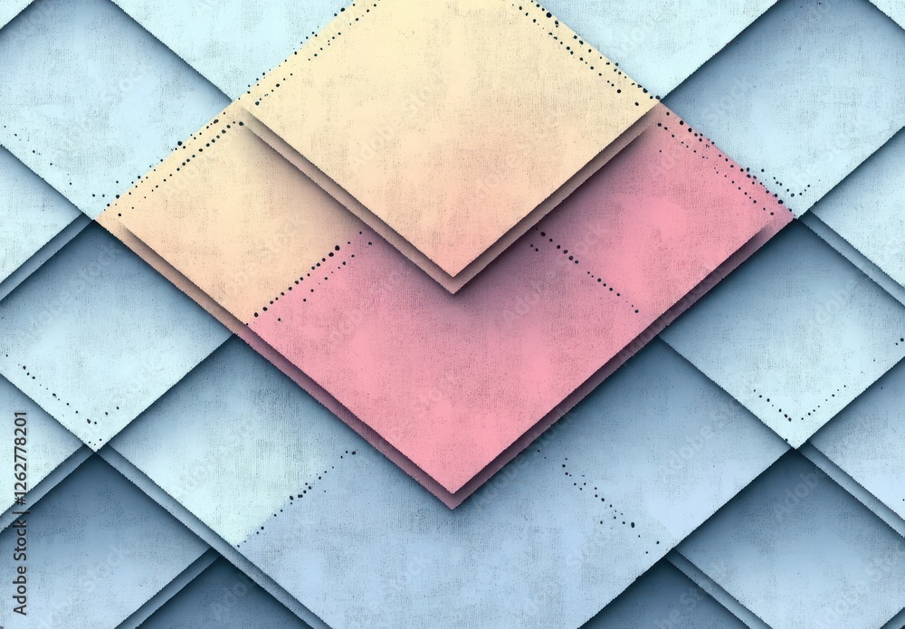 Poster isometric viewing square mockup for social media with soft pastel diamond pattern and gentle shadows