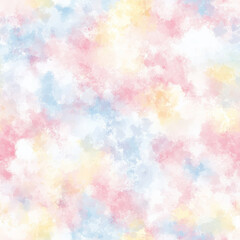 A delicate watercolor-style dot pattern, with softly blended pink, blue, and yellow tones, creating a dreamy effect. Perfect for children's textiles or greeting cards