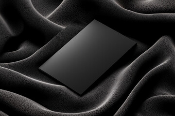 Luxury black business card mockup showcased on a plush black velvet cushion for elegant presentation